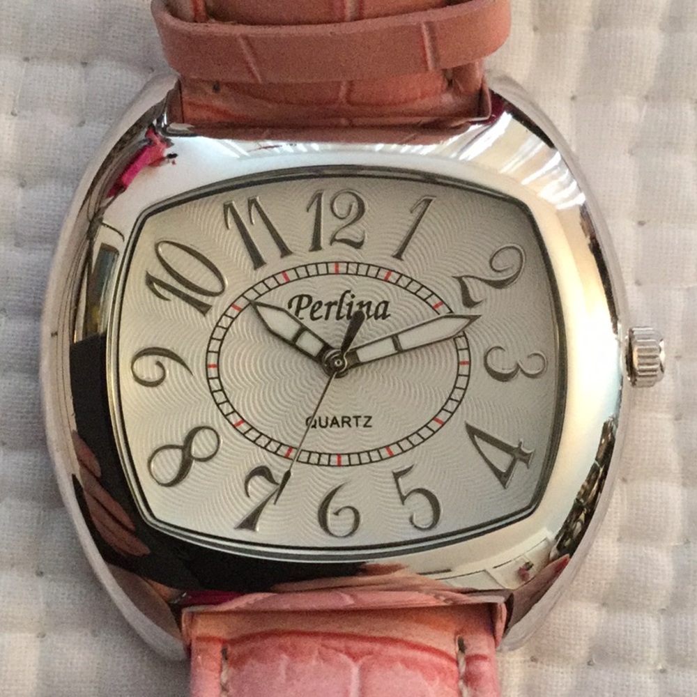 Perlina Pink Leather Crocodile Print Watch